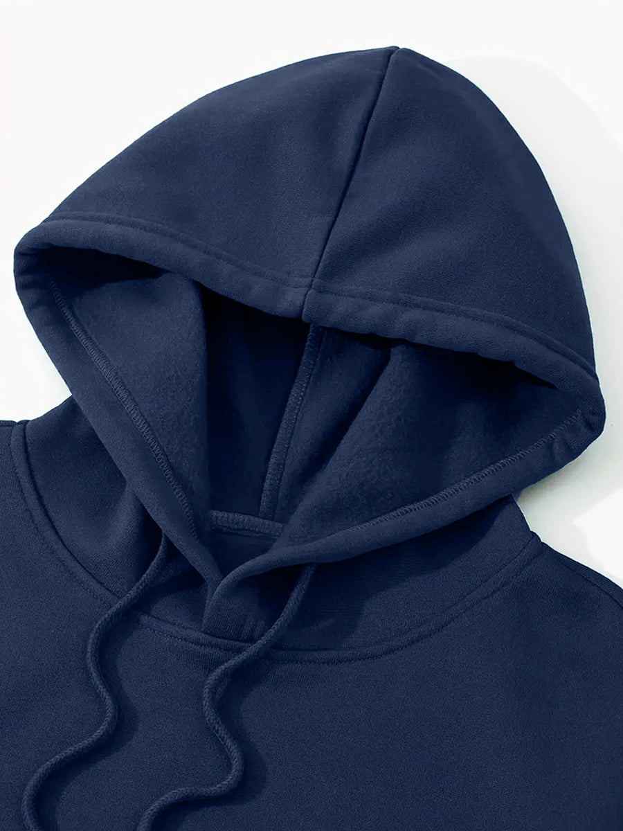 Autumn Winter Men'S Fleece-Lined Hooded Sweatshirt, Double Branch Black Rose Print, Fashionable Casual Wear for Daily, Casual, Gatherings, Parties, Outdoor Sports, Men'S Warm Hooded Top - Navy Color