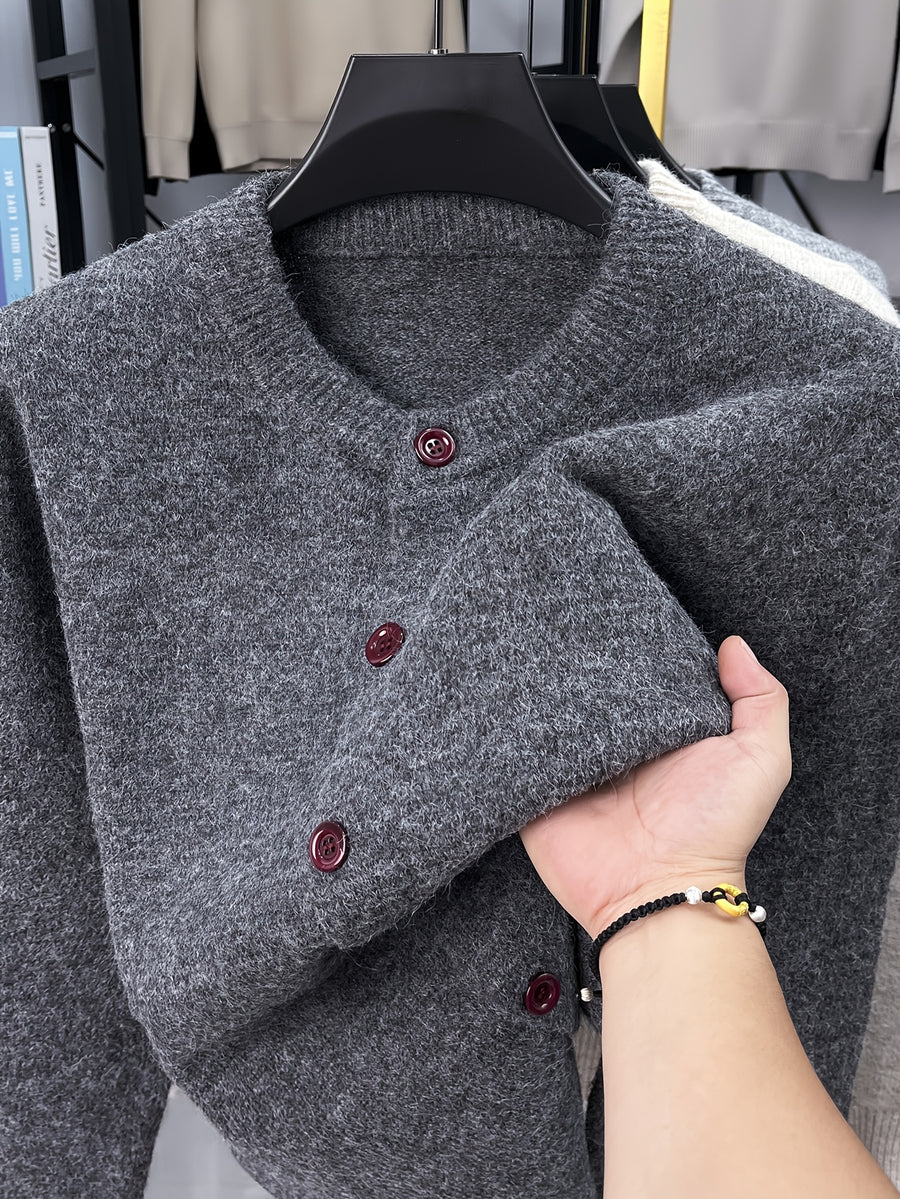 Men'S New Solid Color Button Knit Warm Easy Versatile Autumn Winter Sweater Jacket - Black Gray