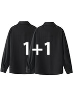 2pcs Set: Men's Casual Loose-Fitting Long-Sleeve Shirt with a Draping Effect, Black Premium Feel Versatile Top, Men's White Shirt Base Layer, Two-Shirt Set - Black+black