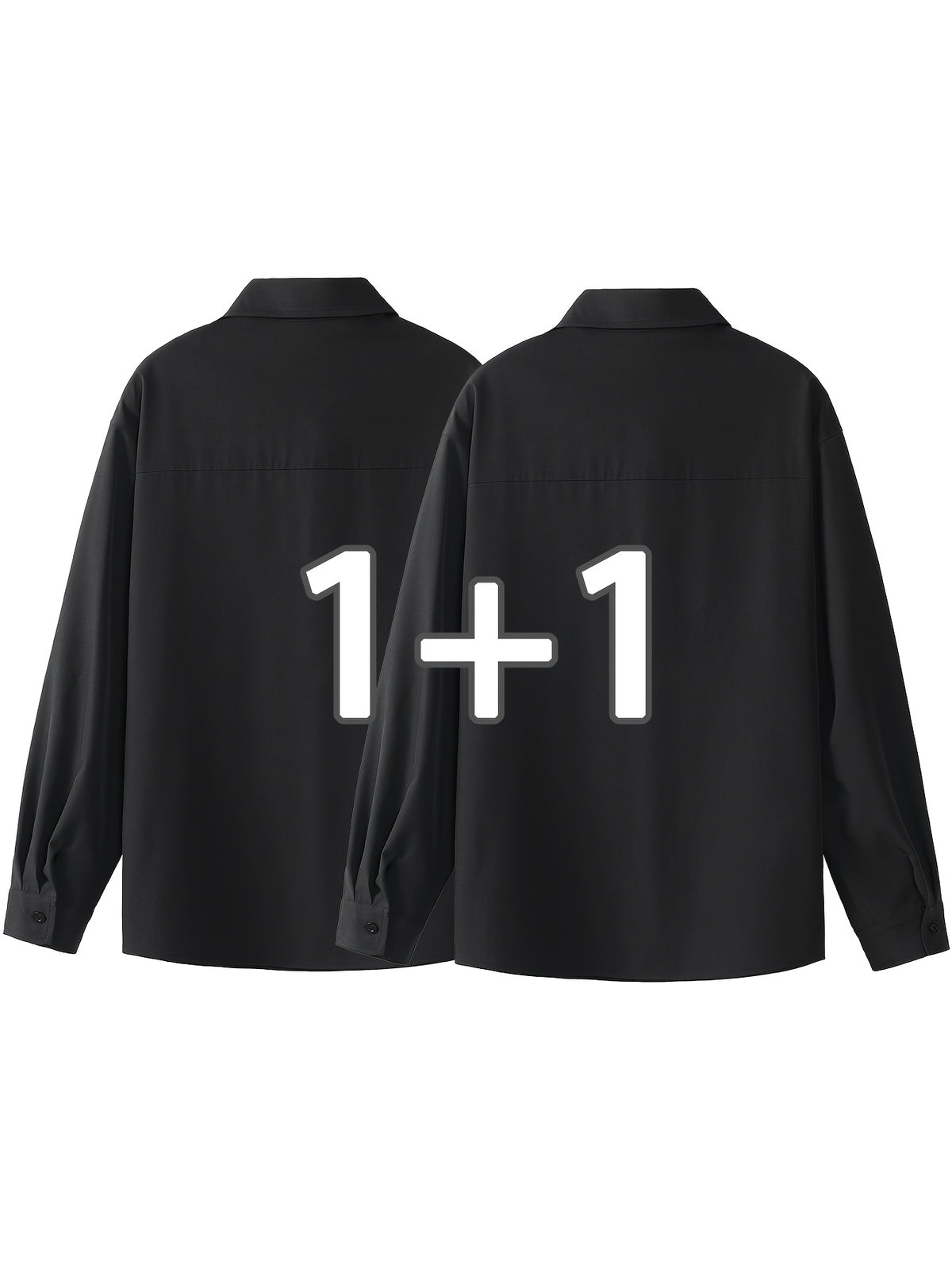 2pcs Set: Men's Casual Loose-Fitting Long-Sleeve Shirt with a Draping Effect, Black Premium Feel Versatile Top, Men's White Shirt Base Layer, Two-Shirt Set - Black+black