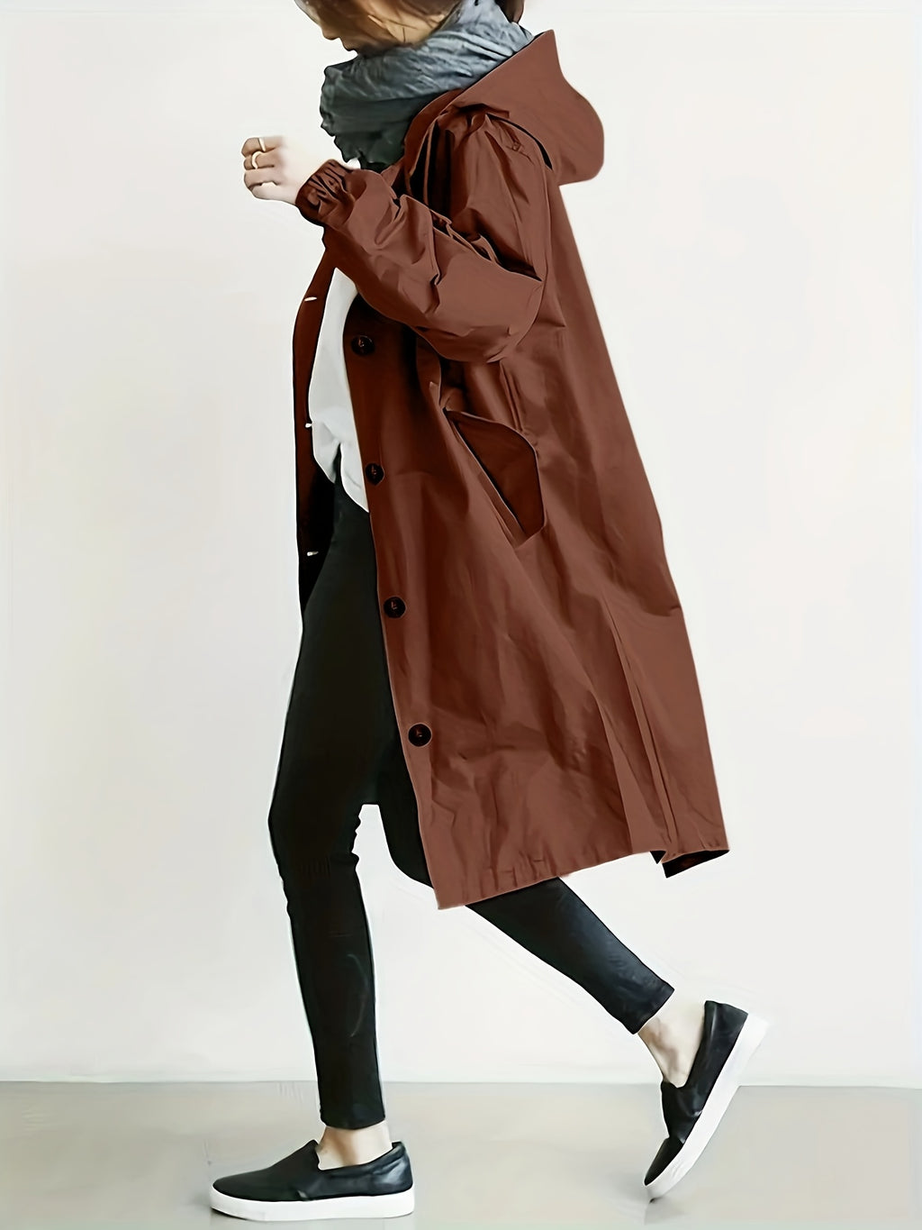 Solid Color Stylish Casual Loose Hooded Jacket with Lining - Maroon