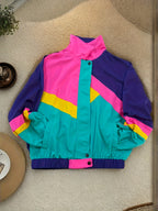 Women'S Casual Color-Block Jacket - Violet Blue
