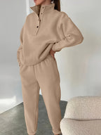 European and American Women's fashion ladies' body builders casual red suit s casual pure color loose waist, a versatile loose suit 2025 - Khaki