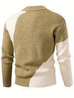New Autumn-Winter Round Neck Men's Sweater, Fashion Casual Trendy Patchwork Knitwear, Warm Thick Stylish Loose Top - Green