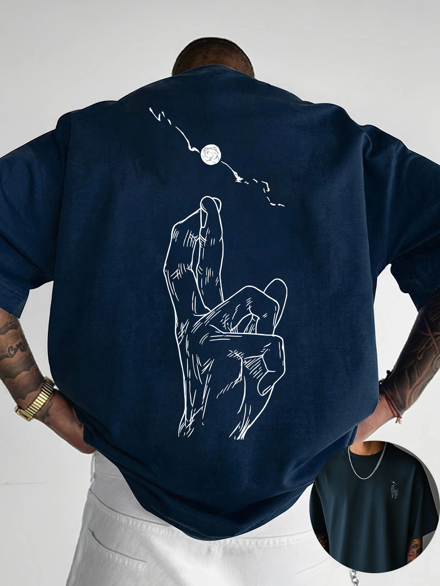 Creative Front And Back Print Round Neck T-Shirt, Pure Summer Trendy Fashion Short Sleeve, Casual Daily Style Top, Essential for Outdoor Leisure, Best for Gifting - Navy Color