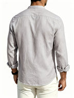 Men's Casual Stand up Collar Long Sleeved Shirt, Simple Solid Color Versatile, Suitable for Both Business and Leisure, Daily Commuting Outerwear - Grey