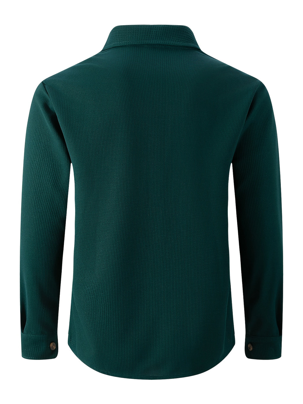 Men'S Waffle Knit Long Sleeve Button-Up Shirt, Casual Lapel Workwear with Chest Pocket, Lightweight And Breathable Daily Top, Autumn Menswear - Dark Green