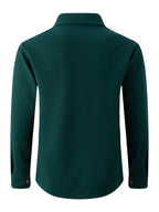 Men'S Waffle Knit Long Sleeve Button-Up Shirt, Casual Lapel Workwear with Chest Pocket, Lightweight And Breathable Daily Top, Autumn Menswear - Dark Green
