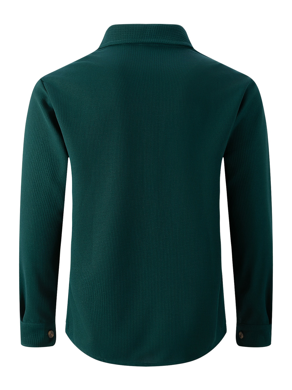 Men'S Waffle Knit Long Sleeve Button-Up Shirt, Casual Lapel Workwear with Chest Pocket, Lightweight And Breathable Daily Top, Autumn Menswear - Dark Green