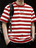 Simple Letter Print Fashion Men's Short Sleeve - Red And White