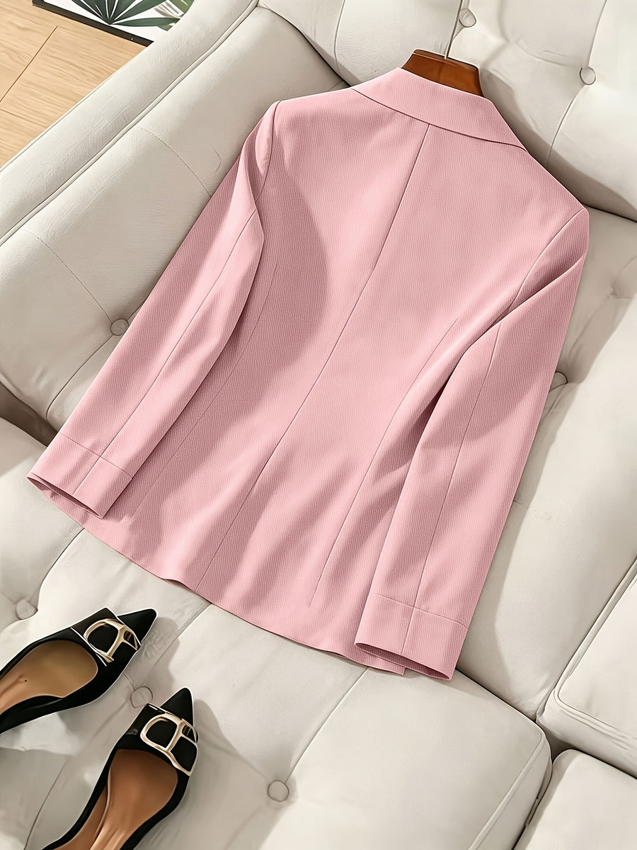 Women's Solid Color Long-Sleeve Blazer, Single-Button Casual Jacket, Spring and Autumn Commuter Elegant Top - Pink