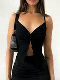 1pc Women'S Front-Slit Hem Camisole Top, Vacation Style, Design-Oriented Sexy Solid-Color Tank Top, Summer Cute Top Single Piece - Black