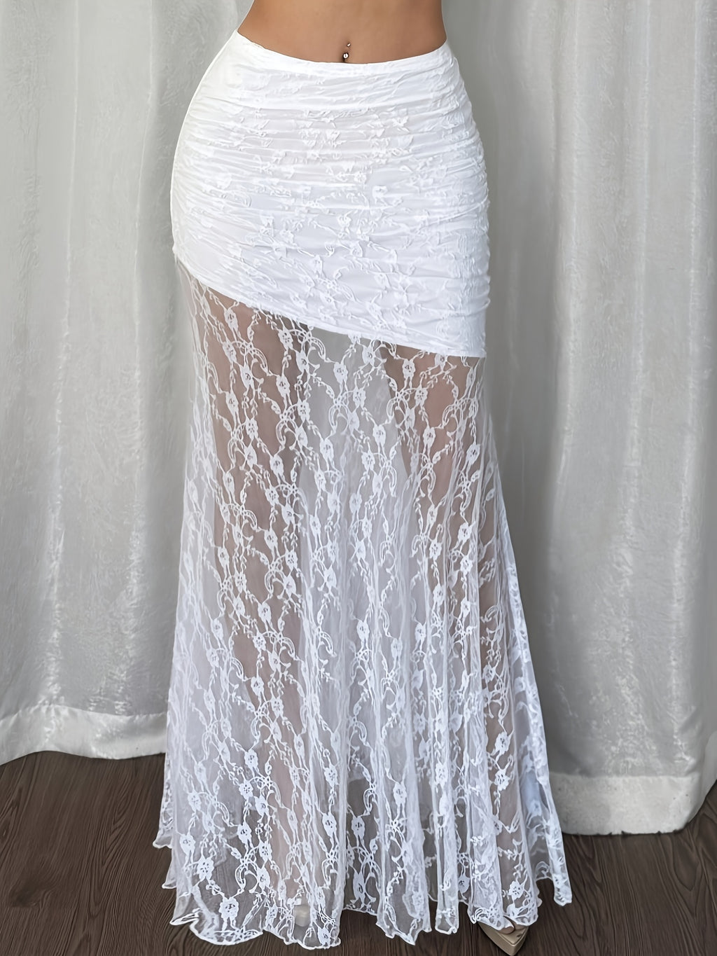 AK260313021 Direction New Women'S Elegant Sexy White Lace Half Skirt Date Vacation Fishtail Skirt - White
