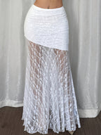 AK260313021 Direction New Women'S Elegant Sexy White Lace Half Skirt Date Vacation Fishtail Skirt - White