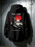 Men'S Autumn Winter Letter Print Hooded Sweatshirt, Versatile Sport Casual Loose Hoodie - Black