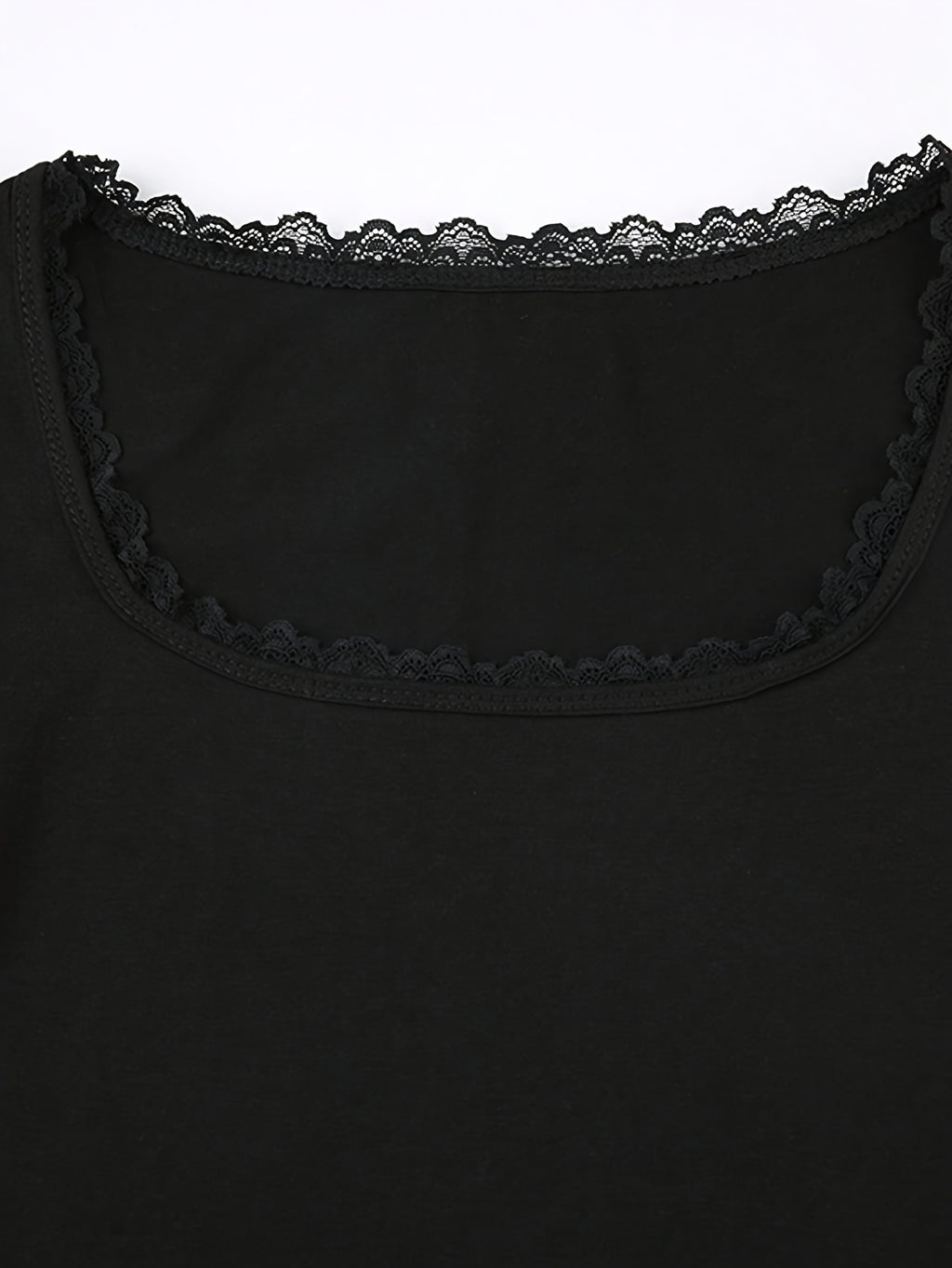 Women'S Fashion Serum Summer Short Lace Patchwork Tight Fashion T-Shirt - Black