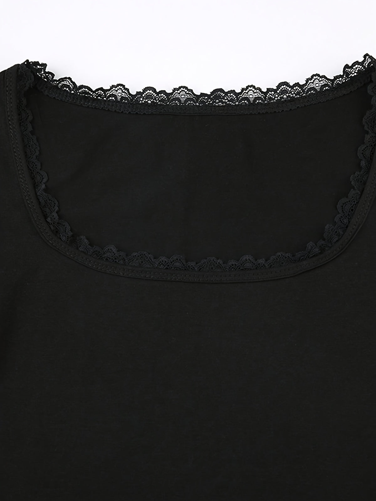 Women'S Fashion Serum Summer Short Lace Patchwork Tight Fashion T-Shirt - Black