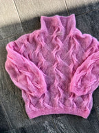 Valentine'S Day Festive Atmosphere Outfit for Women, Featuring a Lightweight, Sheer, Semi-Turtleneck Sweater with a Hollow Design, Perfect for a Relaxed, Soft, And Loose Style for Autumn And Winter - Rose Red