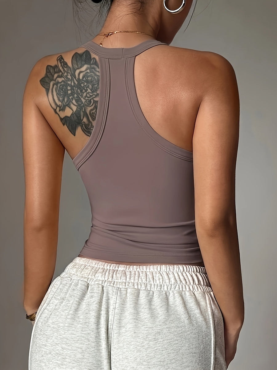 3pcs/set Y-back Cropped Tank Top, V-neck Sleeveless Slim-fit Basic T-shirt, Suitable for Daily and Casual Wear, Yoga, Running, Fitness, Stretchy Athletic Workout Tank Top, Breathable - White + Brownish Red + Black