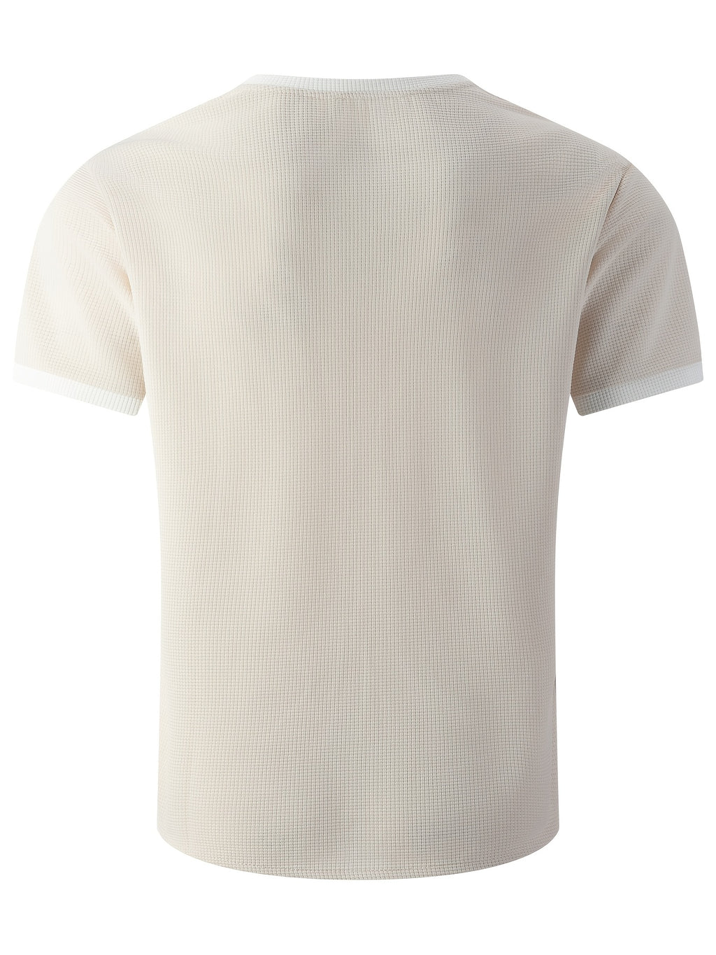 Men'S Solid Waffle Knit V-Neck Tee, Contrast Edge Short Sleeve Casual Daily T-Shirt - Khaki