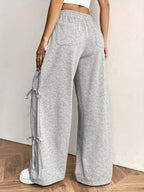 Plus Size, Plus Size Women's Casual Slacks with Bow Accents - All-Season Trousers, Straight-Leg Design, Machine Washable Solid Color Pants for Everyday Comfort - Light Grey
