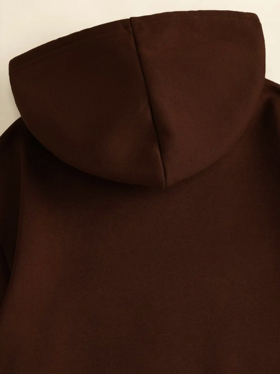 Minimalist BORG Since 1896 Letter Hooded Sweatshirt, Men's Trendy Versatile Drop-Shoulder Long-Sleeve Pullover - Coffee Color