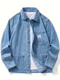9029# Men'S New Flat-Footed Non-Stretch Denim Shirt Loose Plus Size Versatile Casual Shirt - Sky Blue