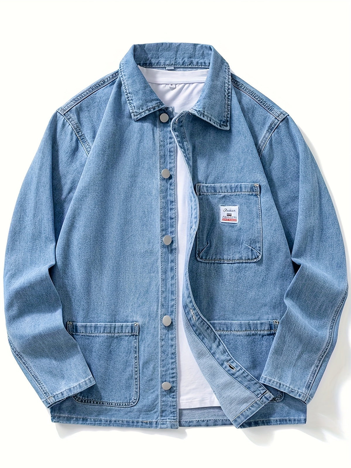 9029# Men'S New Flat-Footed Non-Stretch Denim Shirt Loose Plus Size Versatile Casual Shirt - Sky Blue