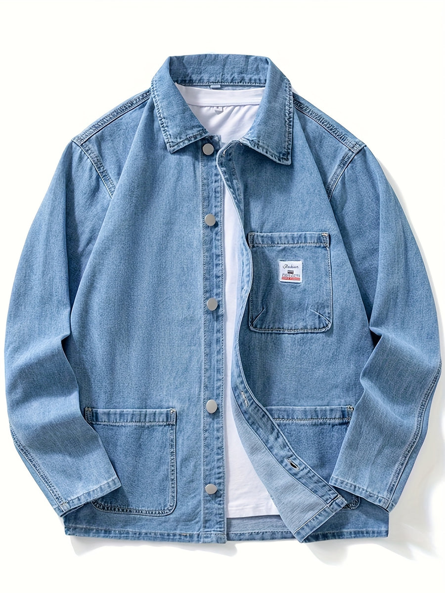 9029# Men'S New Flat-Footed Non-Stretch Denim Shirt Loose Plus Size Versatile Casual Shirt - Sky Blue