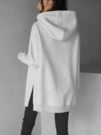 Women'S Stylish Hoodie with Side Slits And Drawstring for Autumn And Winter, Perfect for And Casual Wear, Featuring Cute Prints And a Comfortable Fit, Available in Multiple Colors - Light Grey