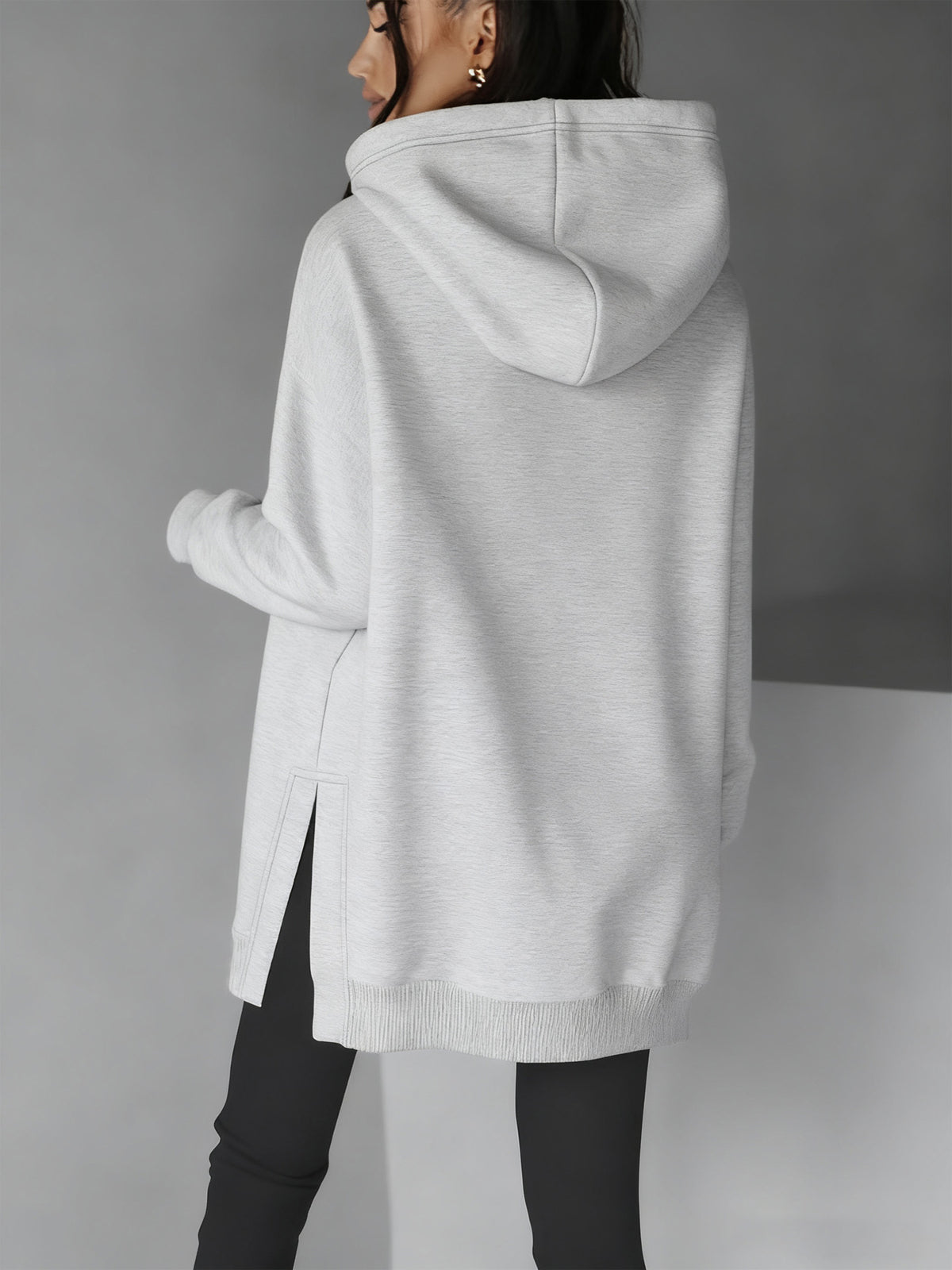 Women'S Stylish Hoodie with Side Slits And Drawstring for Autumn And Winter, Perfect for And Casual Wear, Featuring Cute Prints And a Comfortable Fit, Available in Multiple Colors - Light Grey