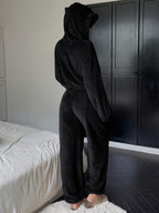 Women's Khaki Fluffy Casual Loose Double-Sided Set "Wilderness - Black
