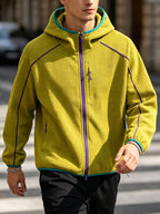 2026 New Men's Waffle Knit Textured Sport Jacket, Spring/Autumn Lightweight Hooded Outerwear, Suitable for Sports & Fitness, Outdoor Activities, Daily Home Wear, and Casual Outings - ginger-colored