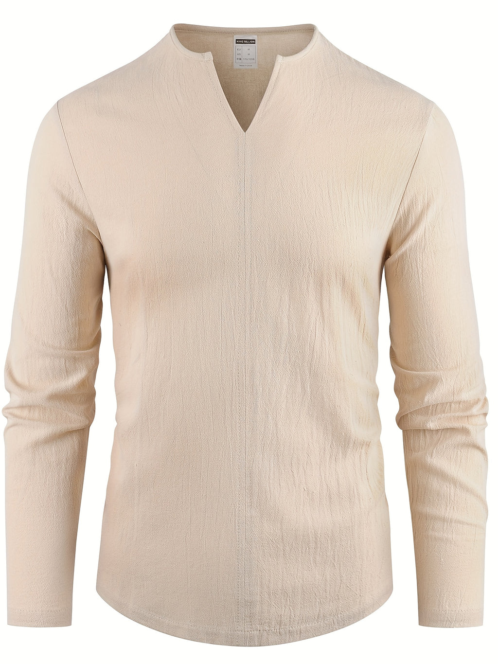 Spring New Men'S Long Sleeve Shirt Solid Color Loose Casual Soft Shirt Basic Daily Fashion V-Neck Men'S Top - Khaki