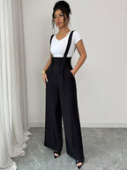 French-Style Elegant High-waist Wide-leg Overalls, Fashionable for Commuting, Versatile for Casual Wear - Black