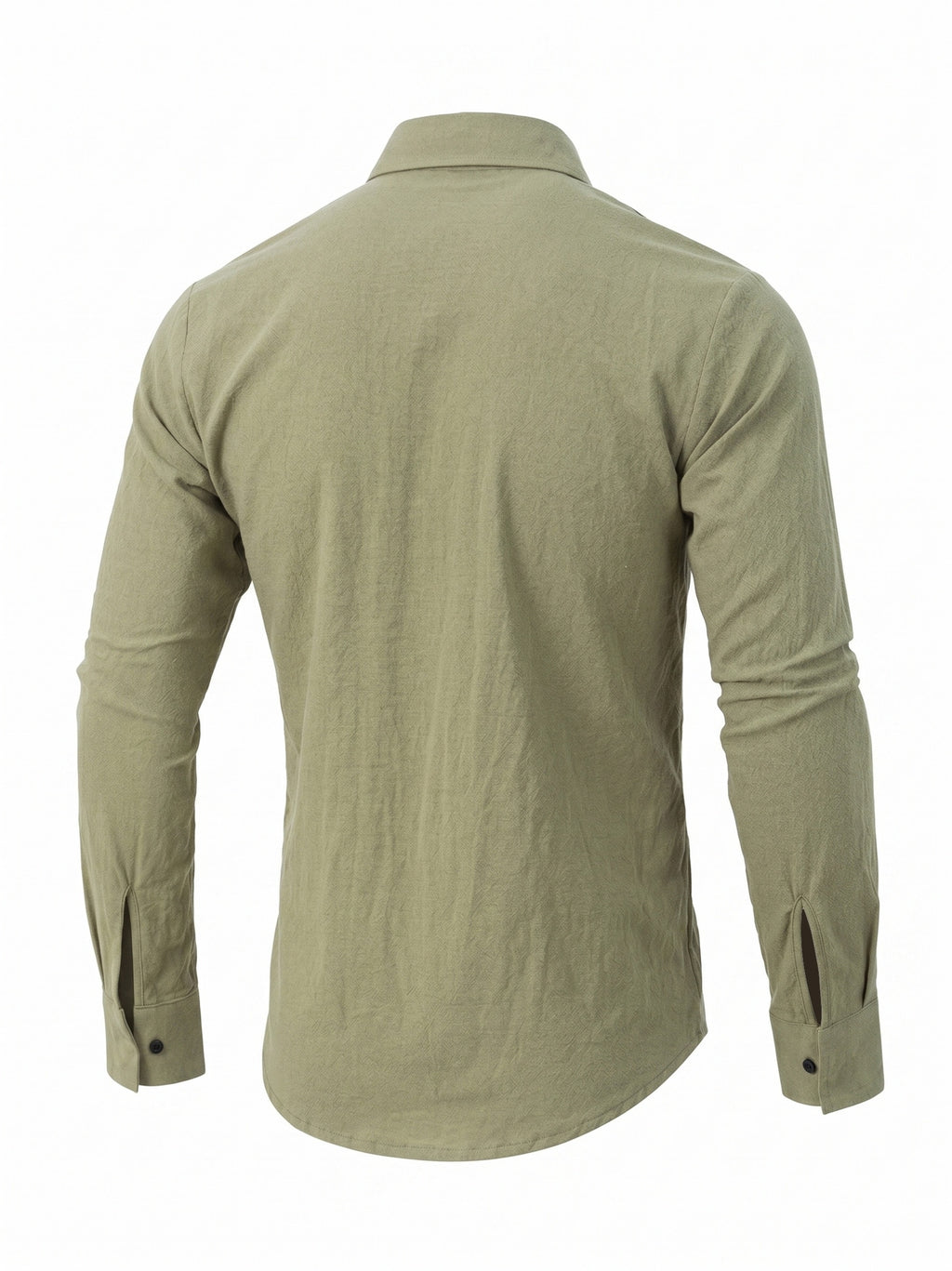 Men's Linen Guayabera Shirt with Lapel Collar & Button Front Panel - Accordion Pleat Chest Texture, Long Sleeve Button-Front Closure Suitable for Beach, Casual, -Casual Wear, Year-Round Versatile Formal & Everyday Button-Up Shirt - Olive Green