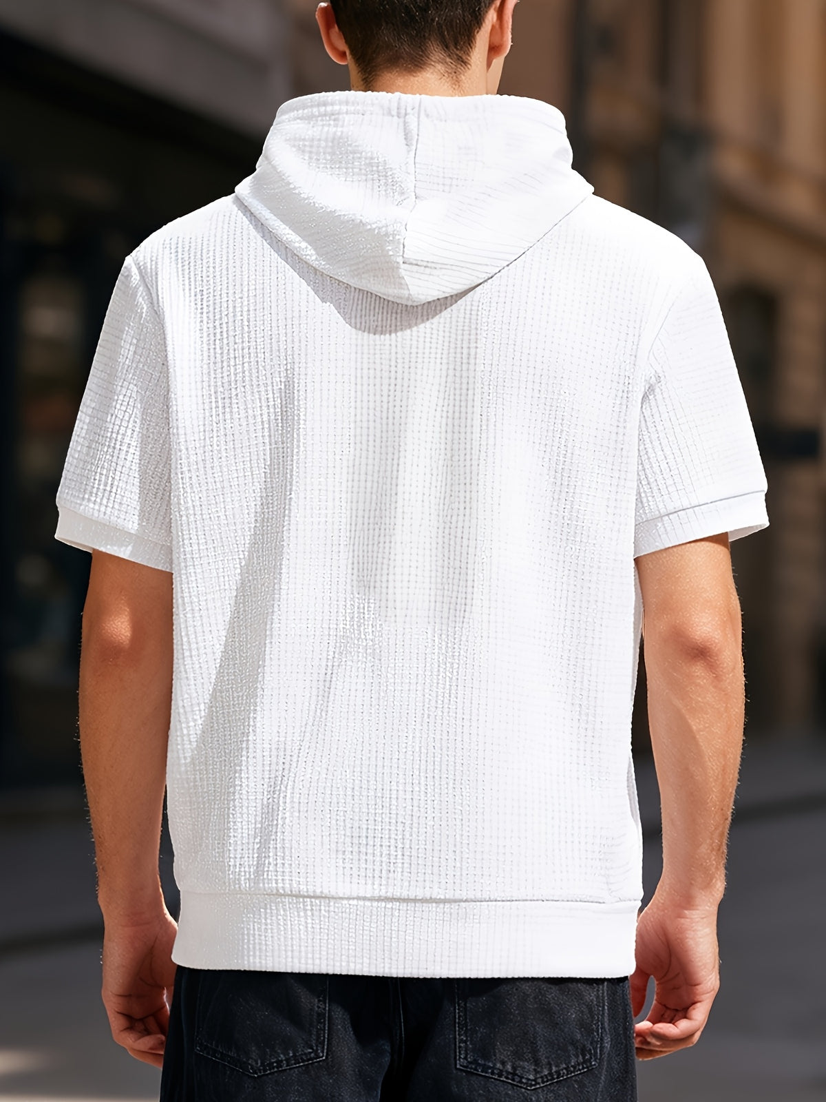 Spring/Summer Outdoor White Short-Sleeve Hooded Sweatshirt, Waffle Knit Breathable Fabric, Non-Stuffy, Versatile Half-Sleeve Top for Commuting and Shopping - White