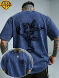 Officially Licensed by Warner. Featuring The Cartoon Print of Le Yitong'S Mischievous Wolf. This Men'S Distressed T-Shirt Is a New Summer Style with Faded And Retro Look. Perfect for Daily Wear - Royal Blue