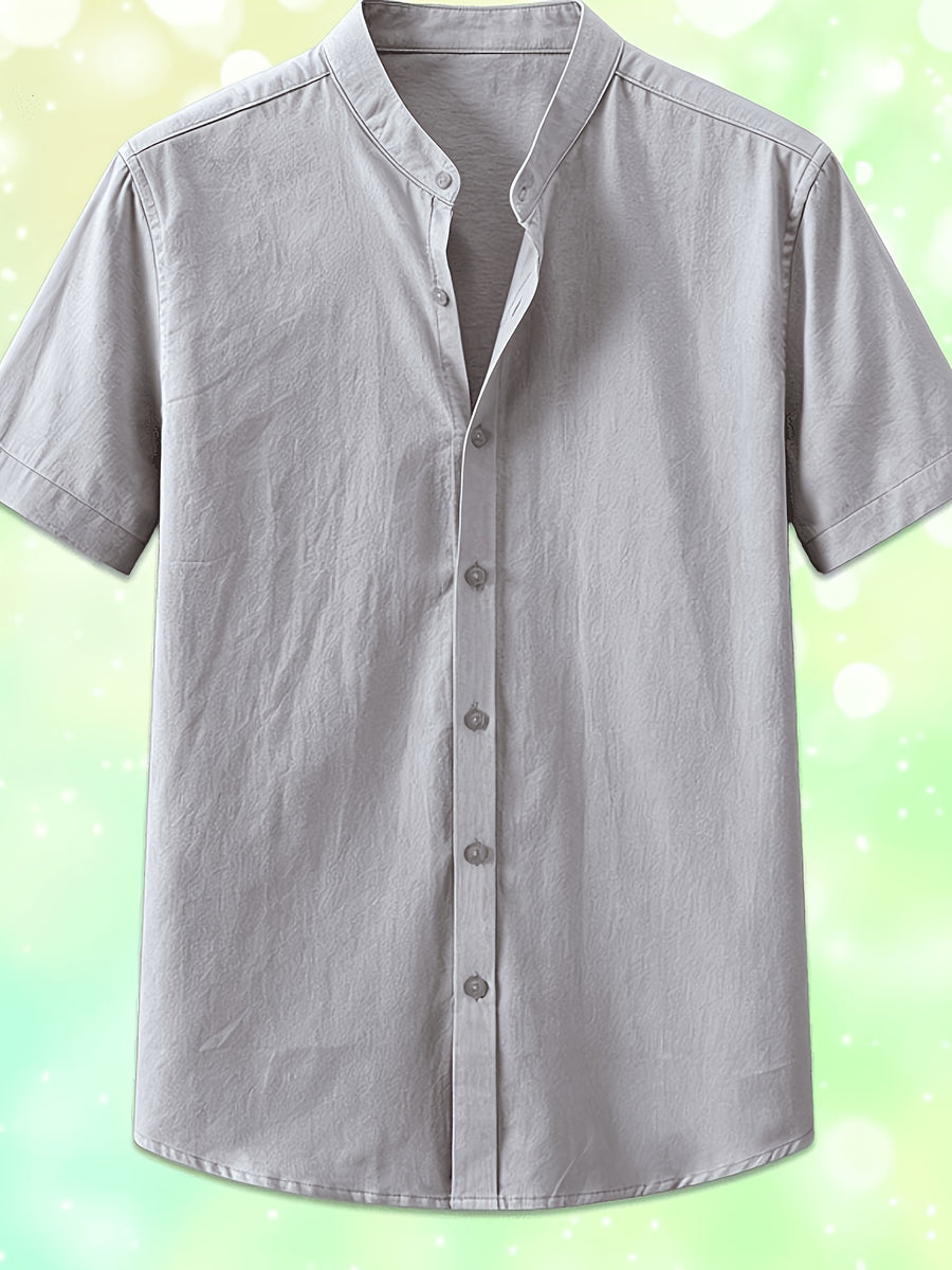 Single Piece Men'S Solid Color Short-Sleeved Shirt, Button-Up Cardigan Casual And Comfortable, Versatile for Daily Travel And Outdoor Activities in Summer - Grey