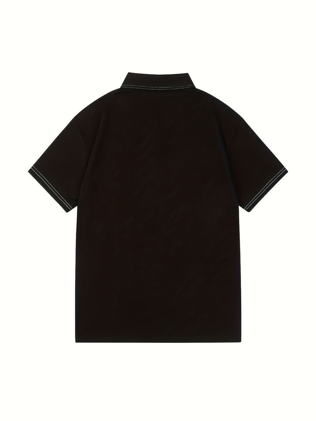 Summer Fashion Men's Collection: Contrast Stitch Collar Shirt with Letter Embroidery, Patchwork Top - Black