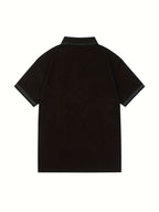 Summer Fashion Men's Collection: Contrast Stitch Collar Shirt with Letter Embroidery, Patchwork Top - Black