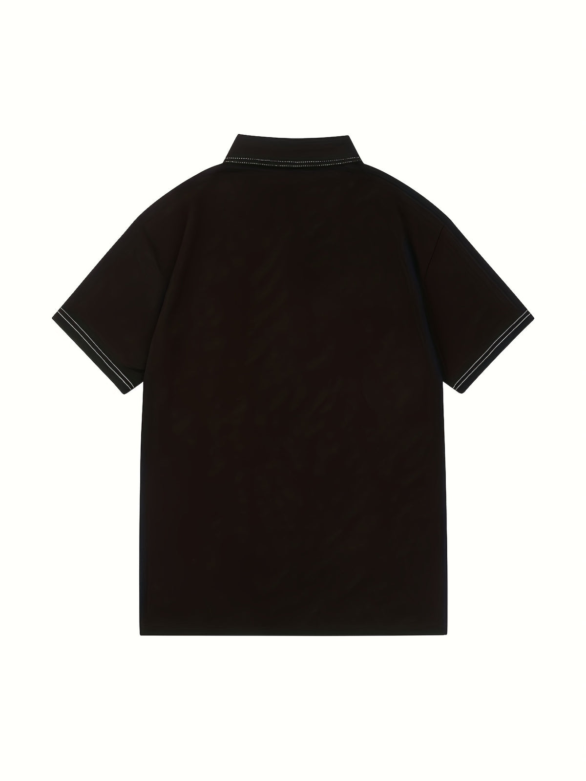 Summer Fashion Men's Collection: Contrast Stitch Collar Shirt with Letter Embroidery, Patchwork Top - Black