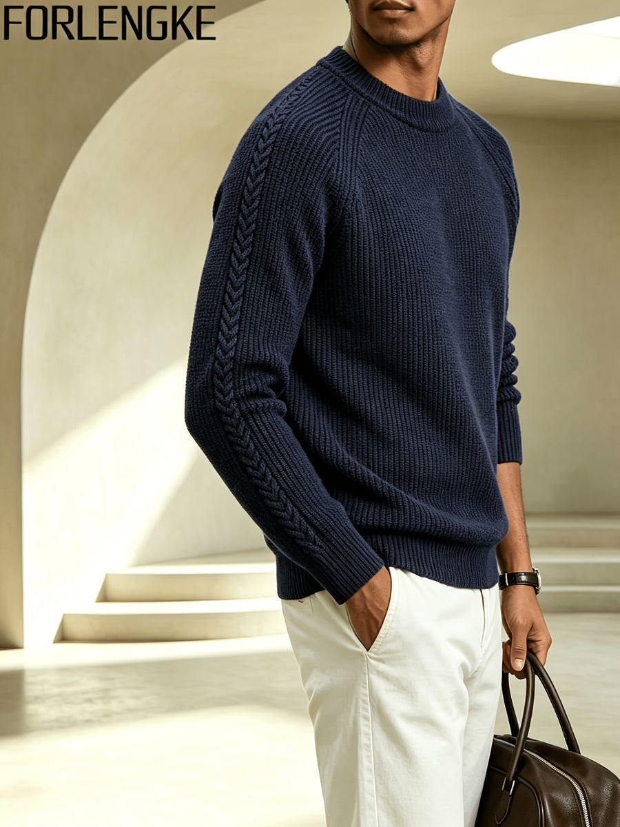 FORLENGKE Men'S Crew Neck Knitted Pullover with Vertical Cable Texture, Perfect for Solo Wear in Autumn And Winter to Show Texture Or Layered for a Stylish Look, Suitable for Shopping, Going Out, Parties, And Various Daily Occasions - Shangqing