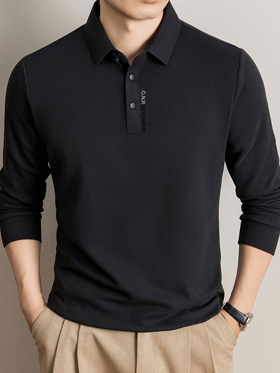 Men's Lapel Casual Knit Long-Sleeve Top, Slightly Relaxed Fit, Suitable for Both Business and Casual Wear, Ideal for Men's Commuting and Daily Use - SINBOS - Black