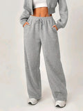 Women'S High-Waist Drawstring Casual Athletic Long Pants - Light Grey