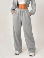 Women'S High-Waist Drawstring Casual Athletic Long Pants - Light Grey