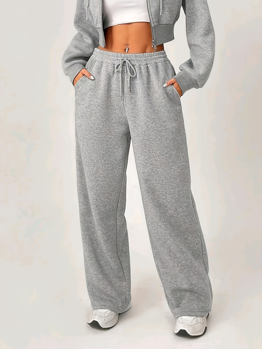 Women'S High-Waist Drawstring Casual Athletic Long Pants - Light Grey