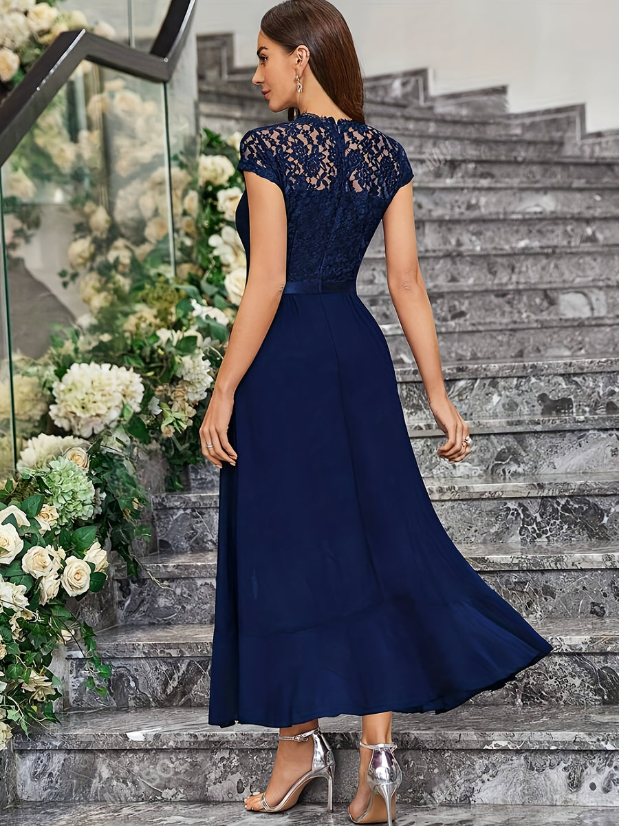 Western Hot Style Women'S Bridesmaid Dress Elegant Waist-Cinching Proper Party Gown Wedding Guest Outfit - Navy Color