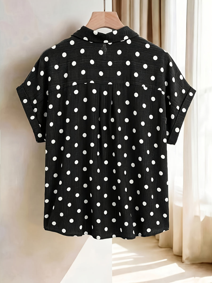 Women'S Elegant Easy Design V-Neck Puff Sleeve Lapel Short Sleeve Summer Shirt - Black