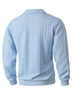 Men's Lapel Jacquard Knit Sweater for Spring, Autumn, and Winter, Casual Long-Sleeve Half-Open Front Zipper Fashionable Versatile Knit Outerwear Sweatshirt - Sky Blue